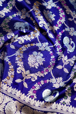 Berry Blue Meenakari Katan Silk Handwoven Banarasi Saree