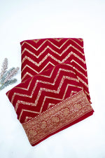 Berry Red Geometric Crepe  Handwoven Banarasi Saree