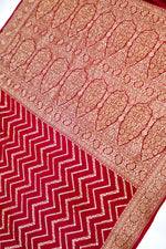 Berry Red Geometric Crepe  Handwoven Banarasi Saree