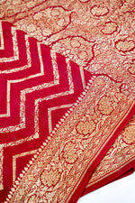 Berry Red Geometric Crepe  Handwoven Banarasi Saree