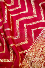 Berry Red Geometric Crepe  Handwoven Banarasi Saree