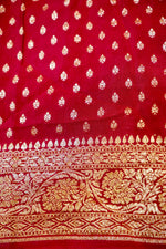 Berry Red Geometric Crepe  Handwoven Banarasi Saree