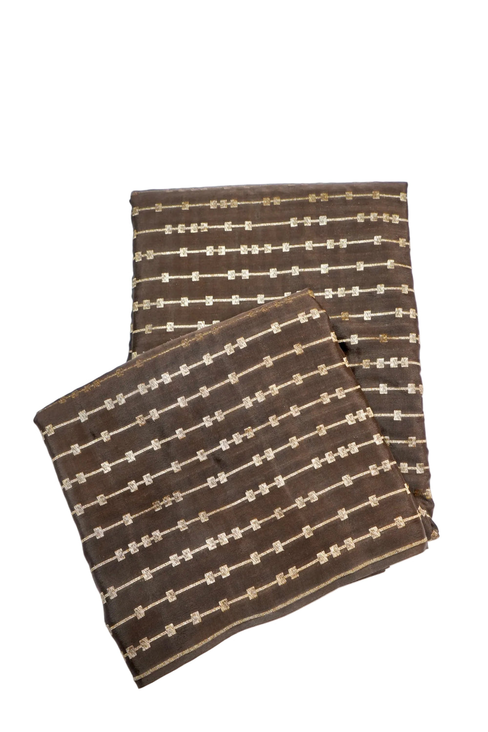 Tawny Brown Stripe Crepe Handwoven Banarasi Saree