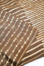 Tawny Brown Stripe Crepe Handwoven Banarasi Saree