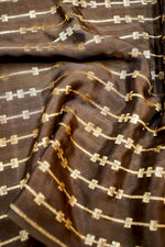 Tawny Brown Stripe Crepe Handwoven Banarasi Saree