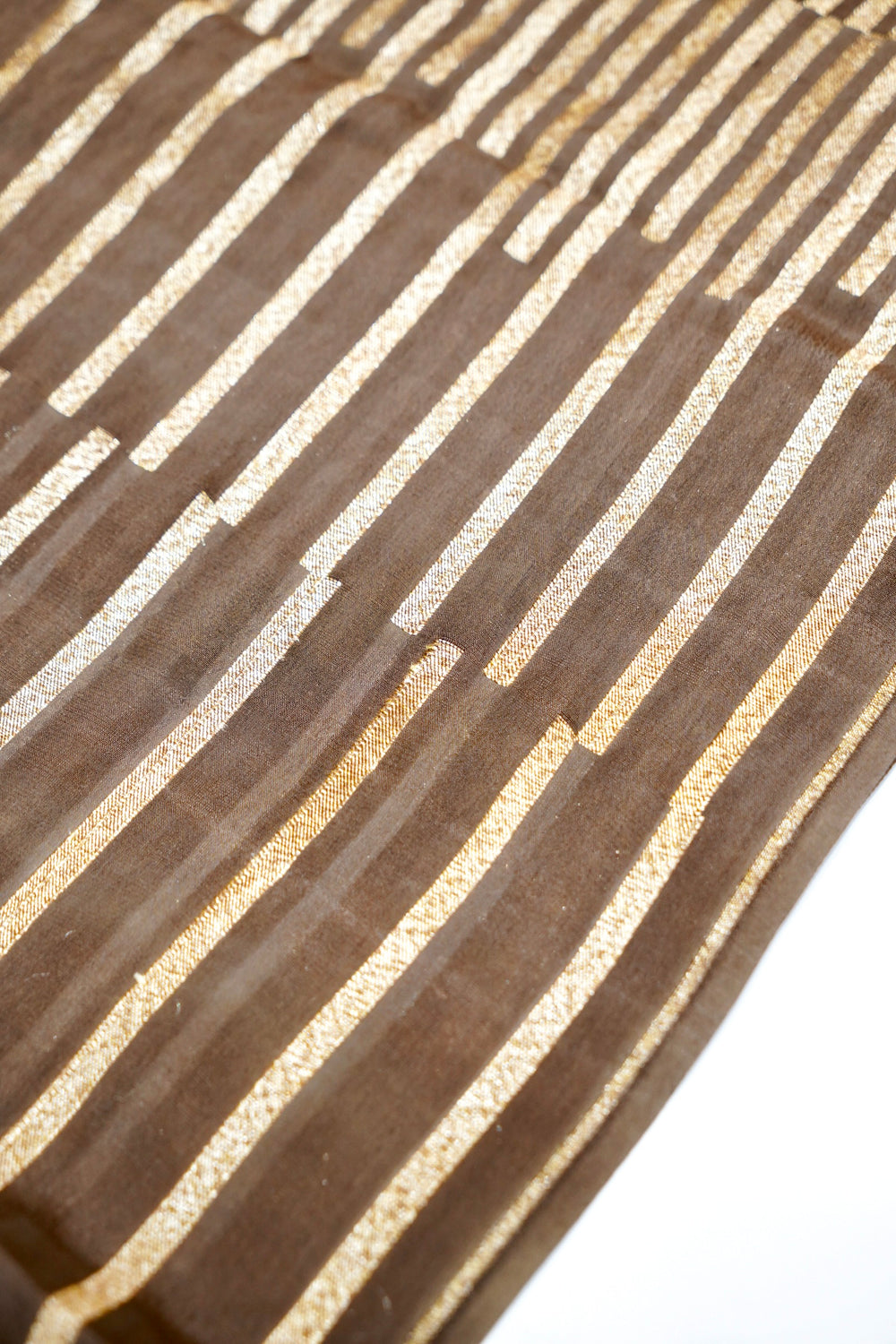 Tawny Brown Stripe Crepe Handwoven Banarasi Saree