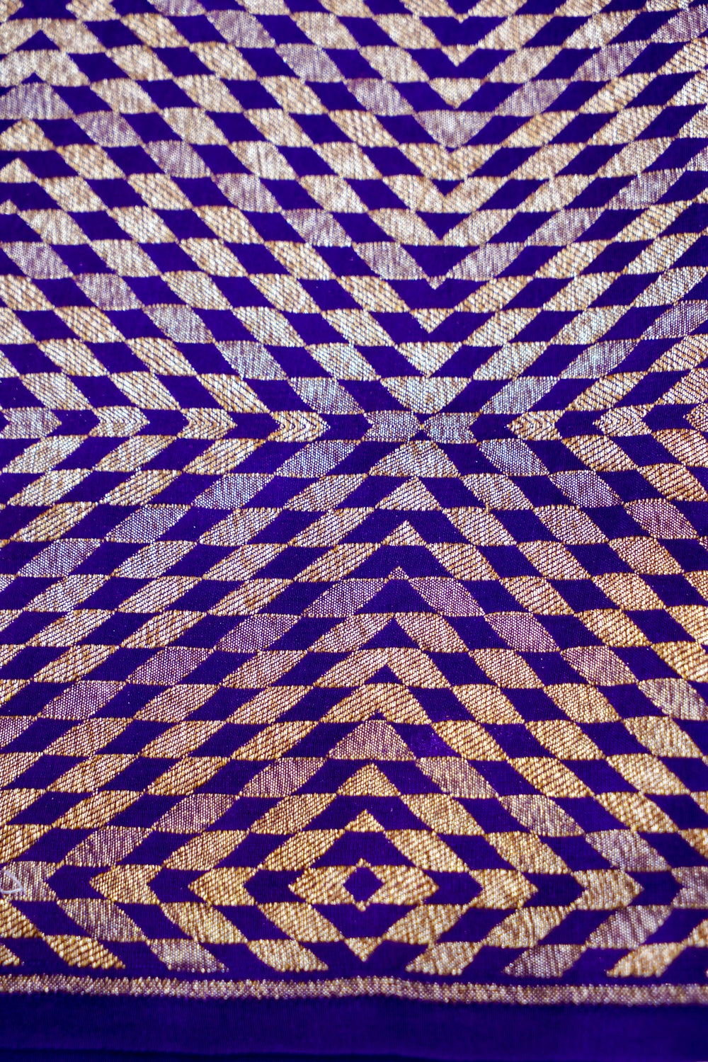 Violet Purple Stripe Crepe  Handwoven Banarasi Saree
