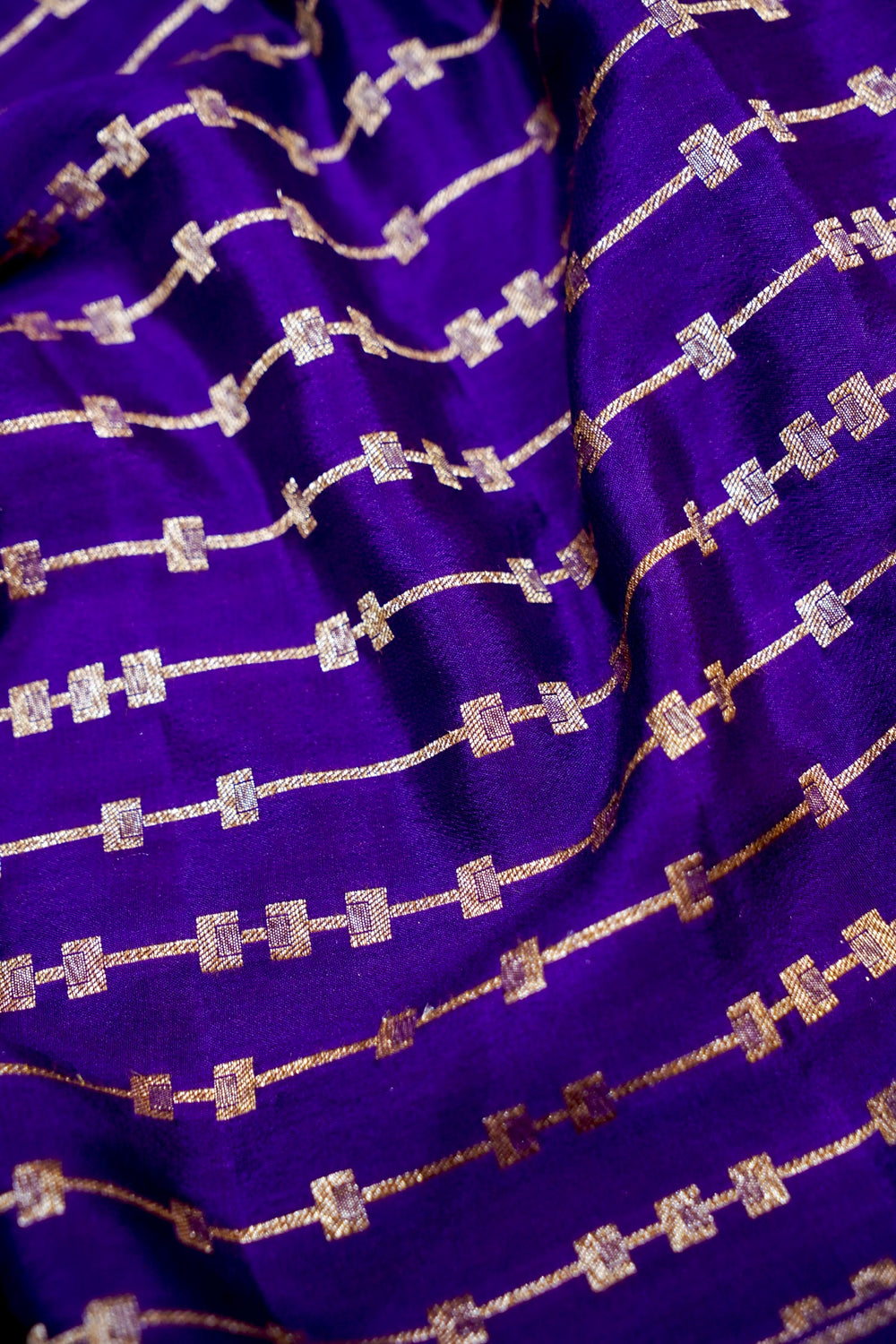 Violet Purple Stripe Crepe  Handwoven Banarasi Saree