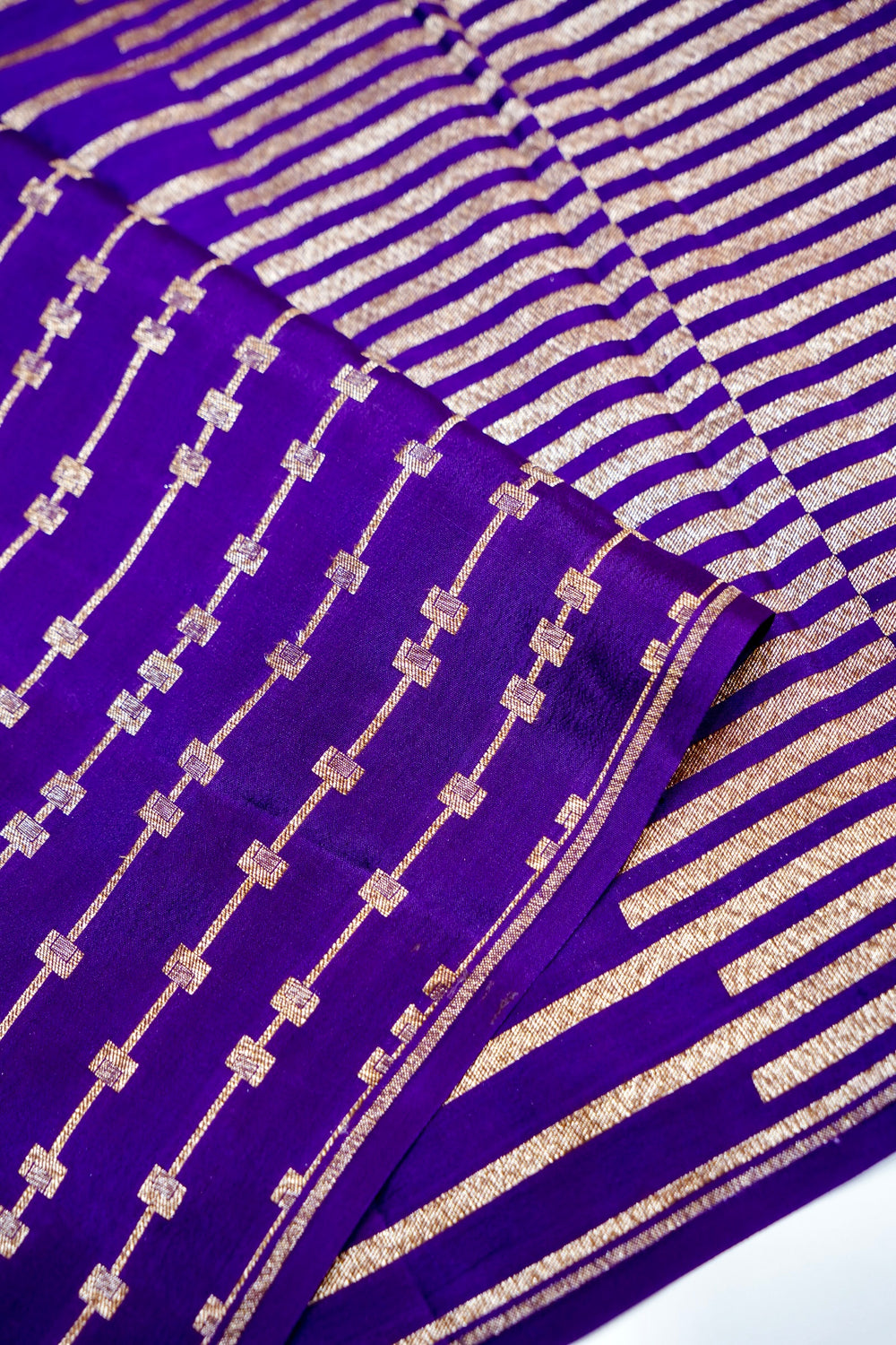 Violet Purple Stripe Crepe  Handwoven Banarasi Saree