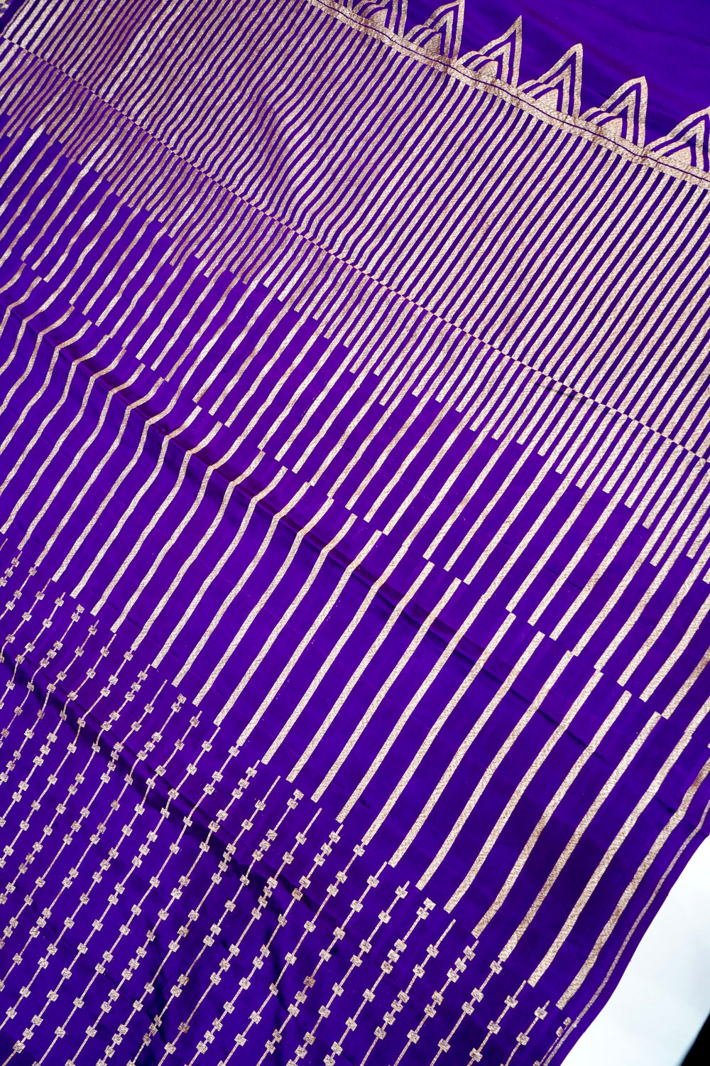 Violet Purple Stripe Crepe  Handwoven Banarasi Saree