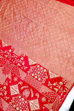 Rose Red Geometric Crepe  Handwoven Banarasi Saree