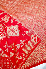 Rose Red Geometric Crepe  Handwoven Banarasi Saree