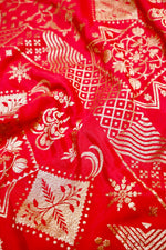 Rose Red Geometric Crepe  Handwoven Banarasi Saree