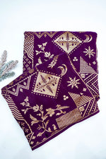 Wine Purple Geometric Crepe  Handwoven Banarasi Saree