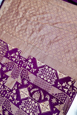 Wine Purple Geometric Crepe  Handwoven Banarasi Saree