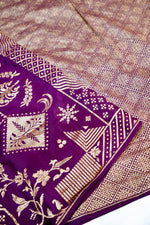 Wine Purple Geometric Crepe  Handwoven Banarasi Saree