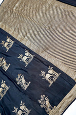 Jade Black Motif Crepe  Handwoven Banarasi Saree