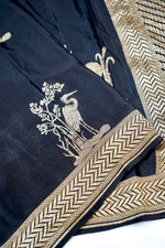 Jade Black Motif Crepe  Handwoven Banarasi Saree