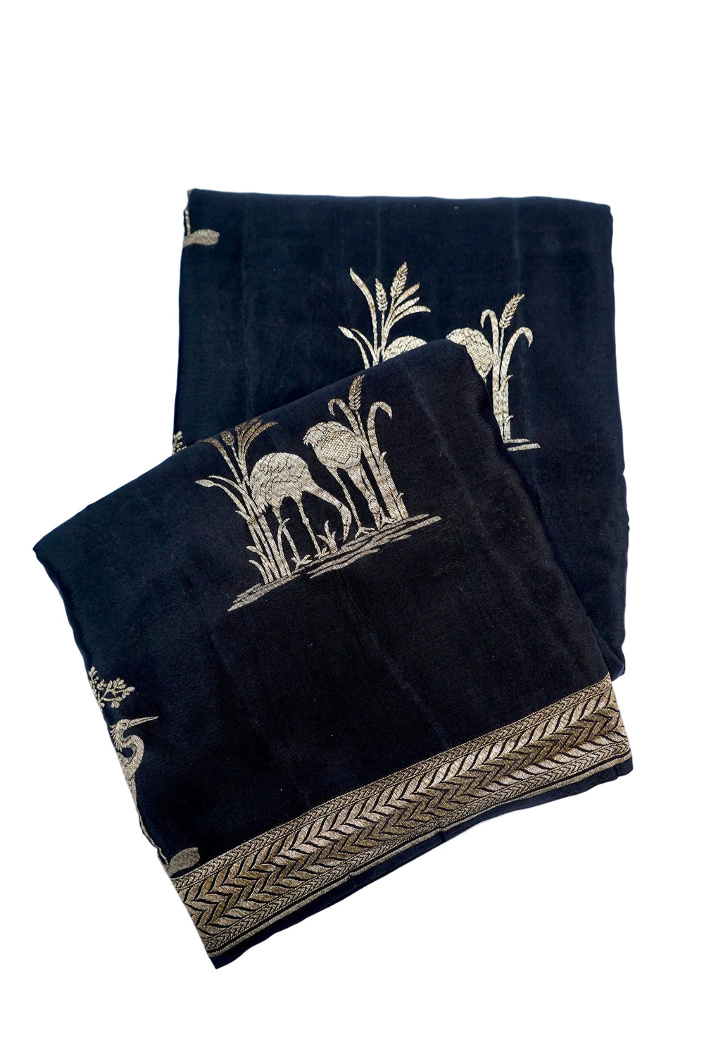 Jade Black Motif Crepe  Handwoven Banarasi Saree
