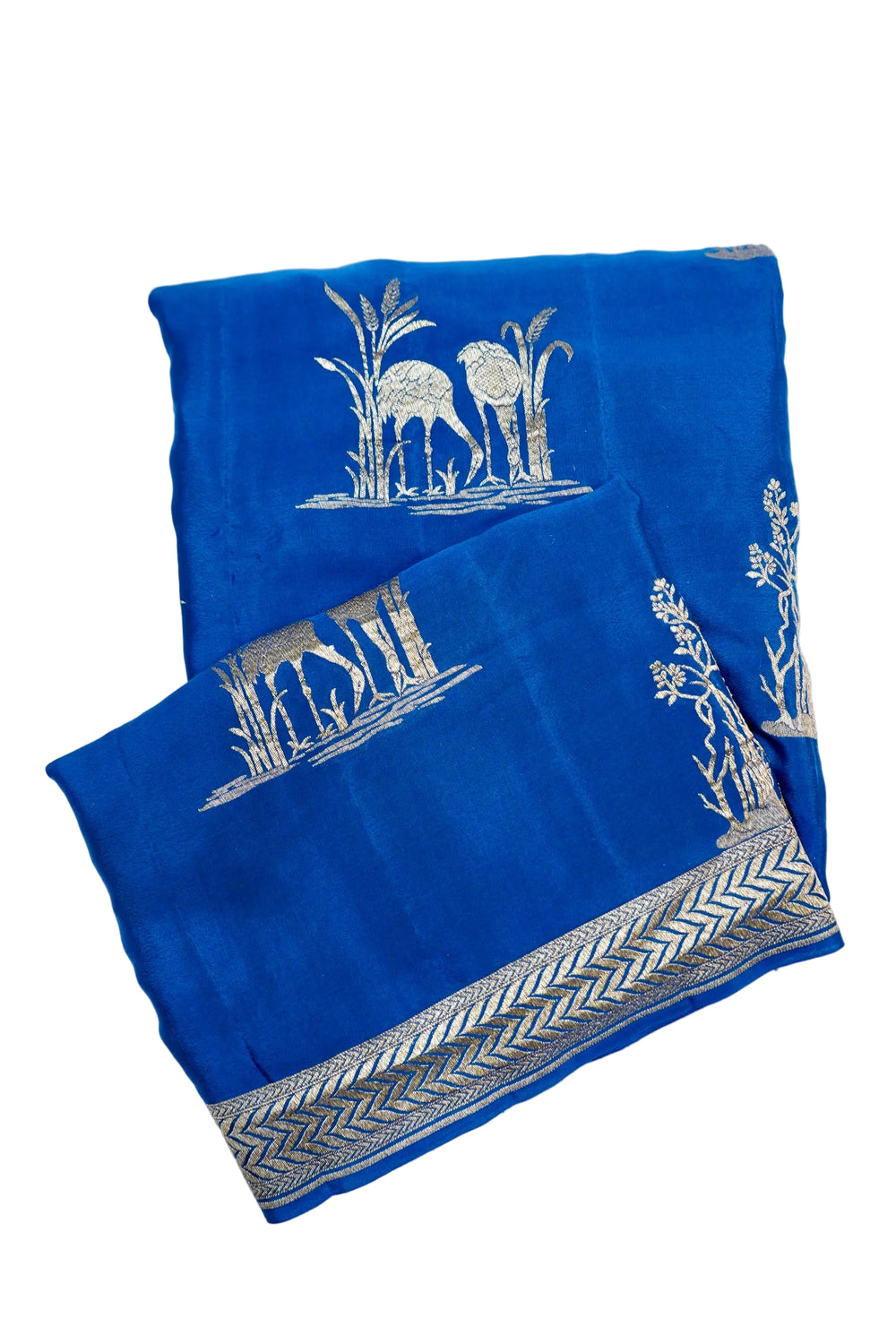 Sapphire Blue Motif Crepe  Handwoven Banarasi Saree