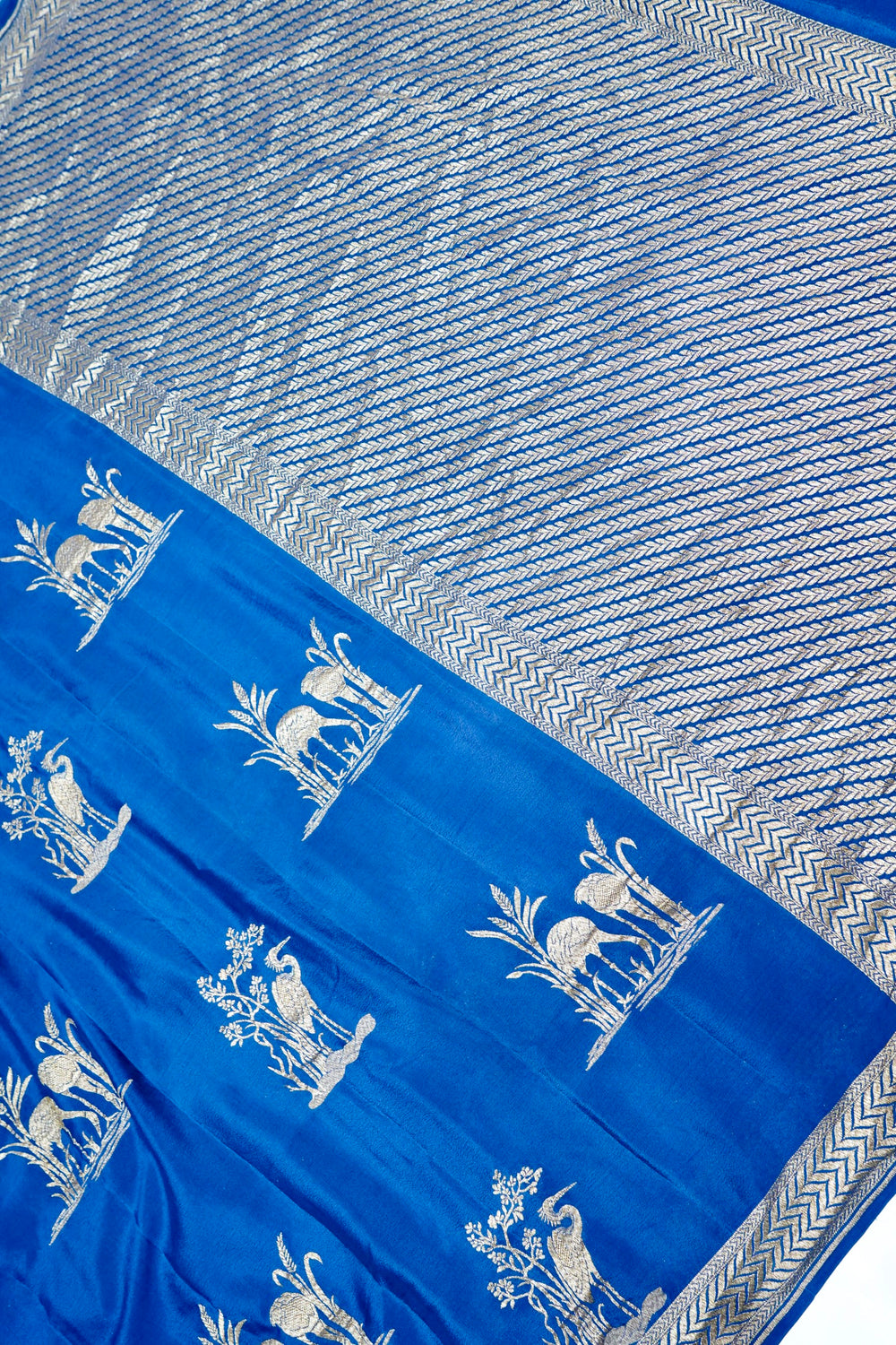 Sapphire Blue Motif Crepe  Handwoven Banarasi Saree