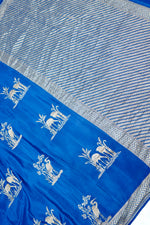 Sapphire Blue Motif Crepe  Handwoven Banarasi Saree
