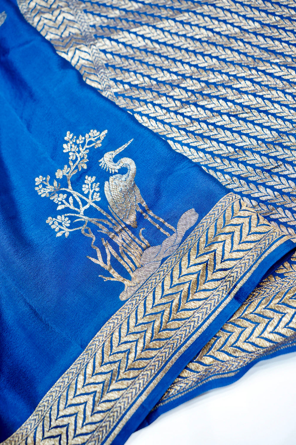 Sapphire Blue Motif Crepe  Handwoven Banarasi Saree