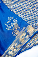 Sapphire Blue Motif Crepe  Handwoven Banarasi Saree