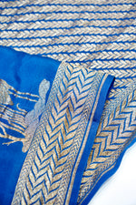 Sapphire Blue Motif Crepe  Handwoven Banarasi Saree