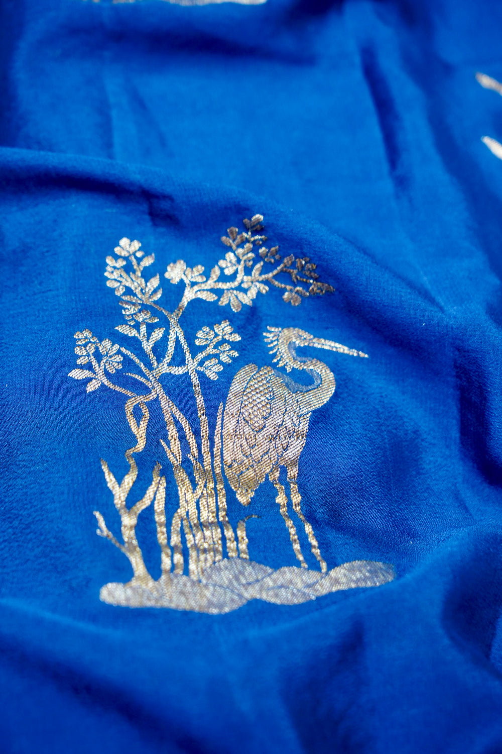 Sapphire Blue Motif Crepe  Handwoven Banarasi Saree