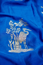 Sapphire Blue Motif Crepe  Handwoven Banarasi Saree