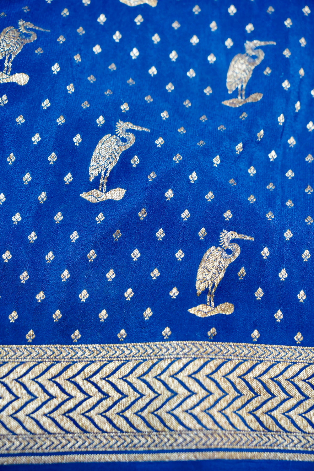 Sapphire Blue Motif Crepe  Handwoven Banarasi Saree