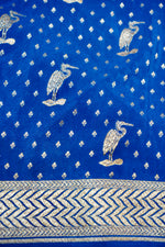 Sapphire Blue Motif Crepe  Handwoven Banarasi Saree