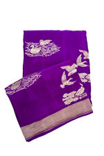 Violet Purple Motif Crepe  Handwoven Banarasi Saree