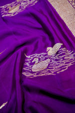 Violet Purple Motif Crepe  Handwoven Banarasi Saree