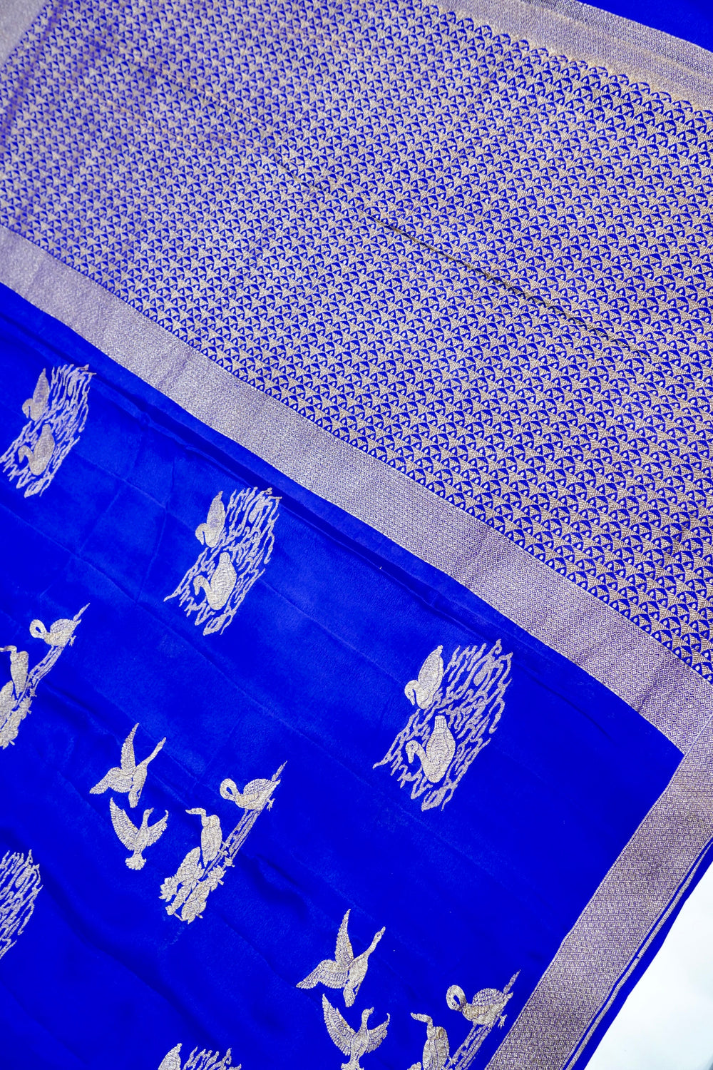 Cosmic Blue Motif Crepe  Handwoven Banarasi Saree