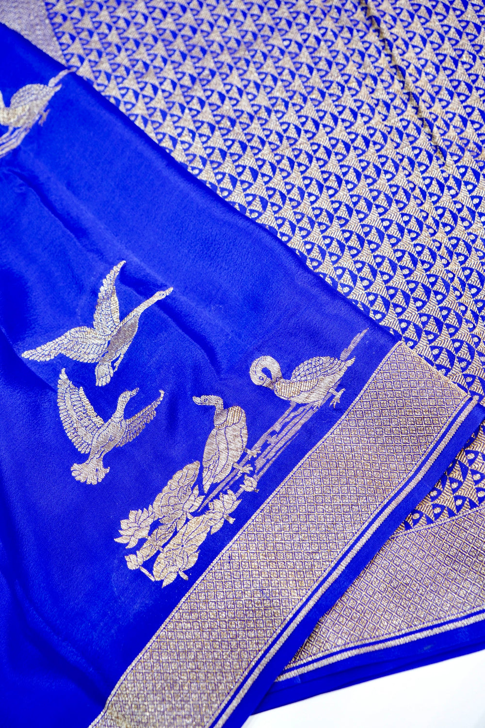 Cosmic Blue Motif Crepe  Handwoven Banarasi Saree