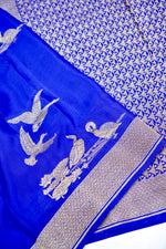 Cosmic Blue Motif Crepe  Handwoven Banarasi Saree