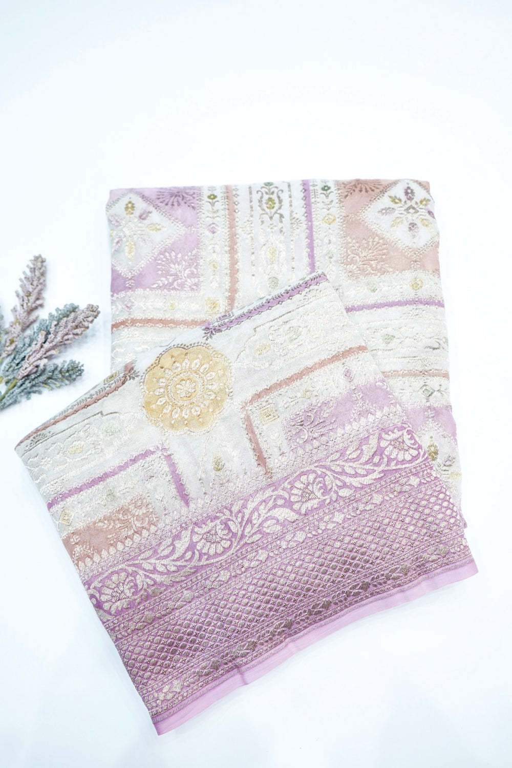 Blush Pink Rangkat Georgette Khaddi  Handwoven Banarasi Saree