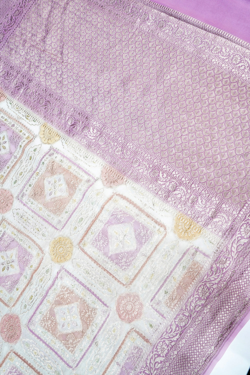 Blush Pink Rangkat Georgette Khaddi  Handwoven Banarasi Saree