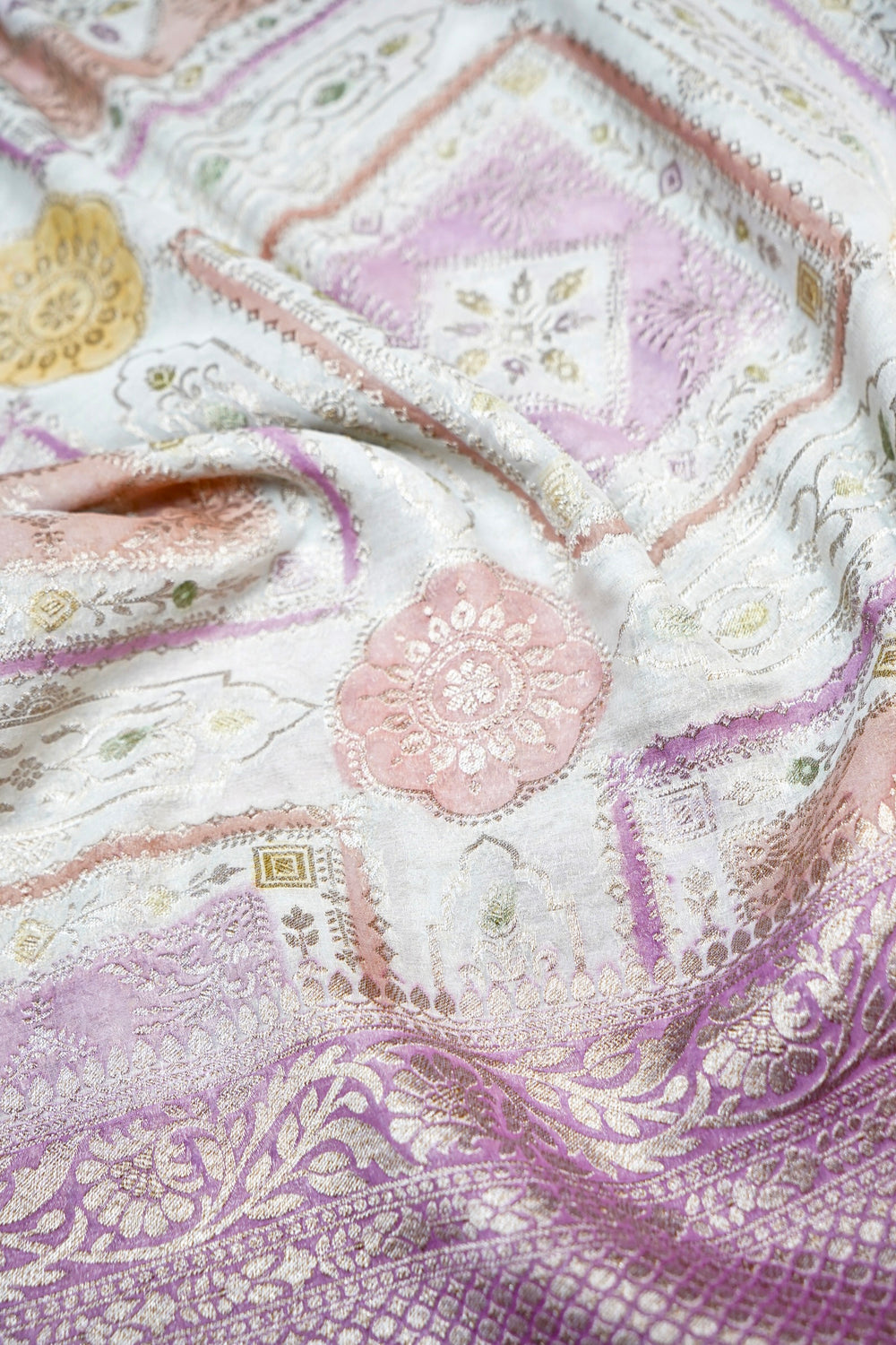Blush Pink Rangkat Georgette Khaddi  Handwoven Banarasi Saree
