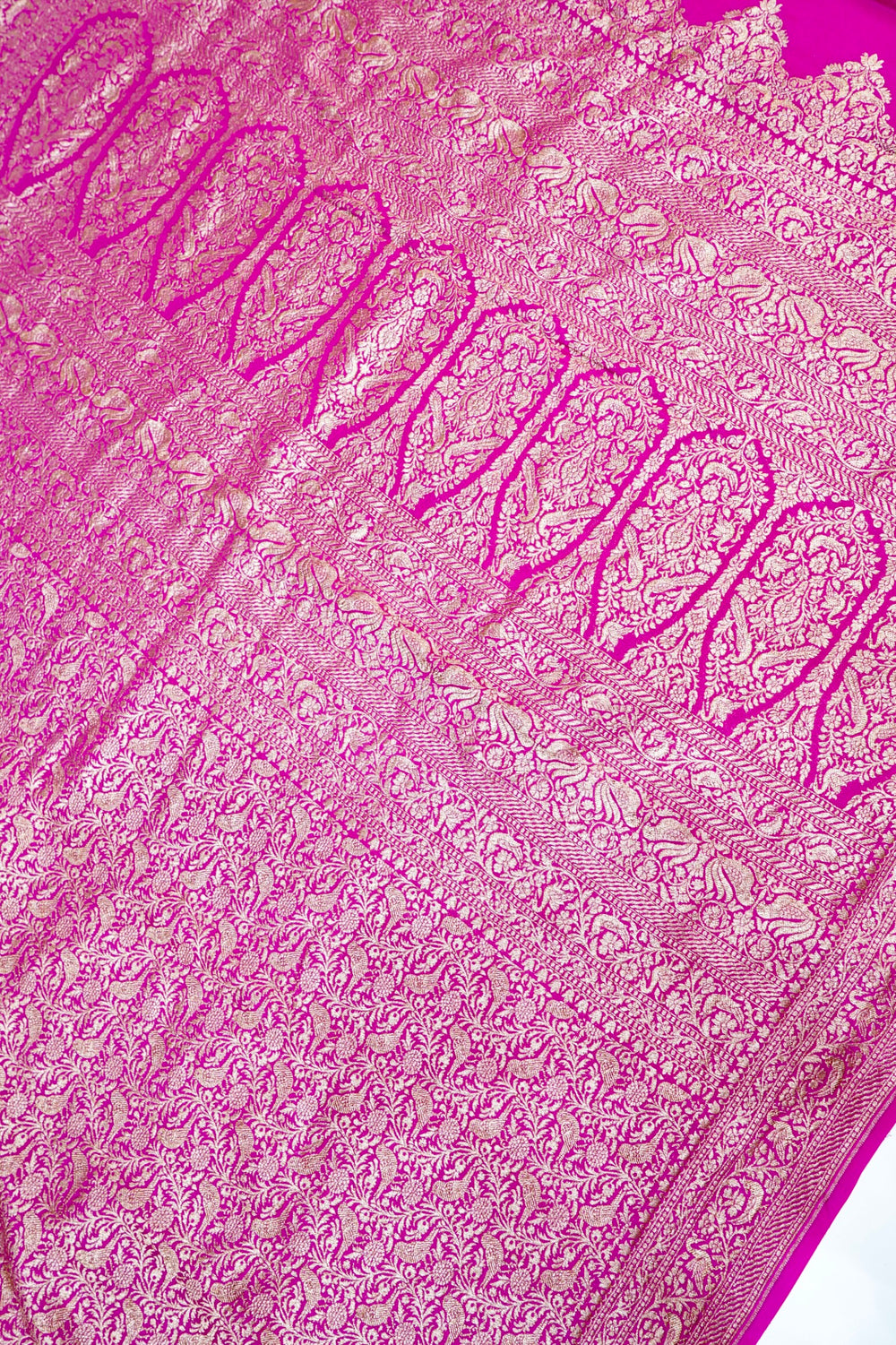 Fuschia Pink Brocade Crepe  Handwoven Banarasi Saree