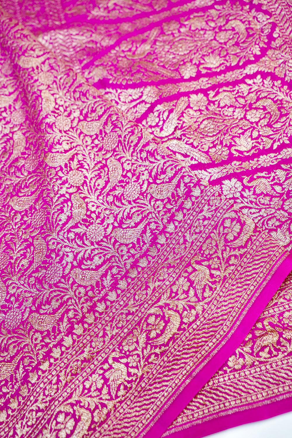Fuschia Pink Brocade Crepe  Handwoven Banarasi Saree