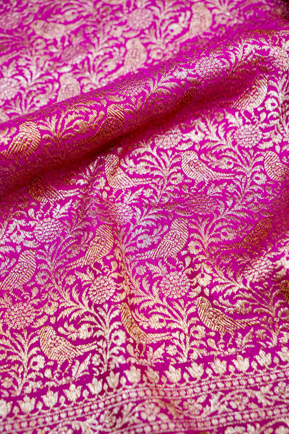 Fuschia Pink Brocade Crepe  Handwoven Banarasi Saree