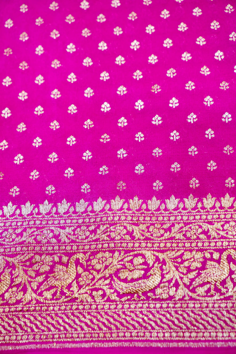 Fuschia Pink Brocade Crepe  Handwoven Banarasi Saree