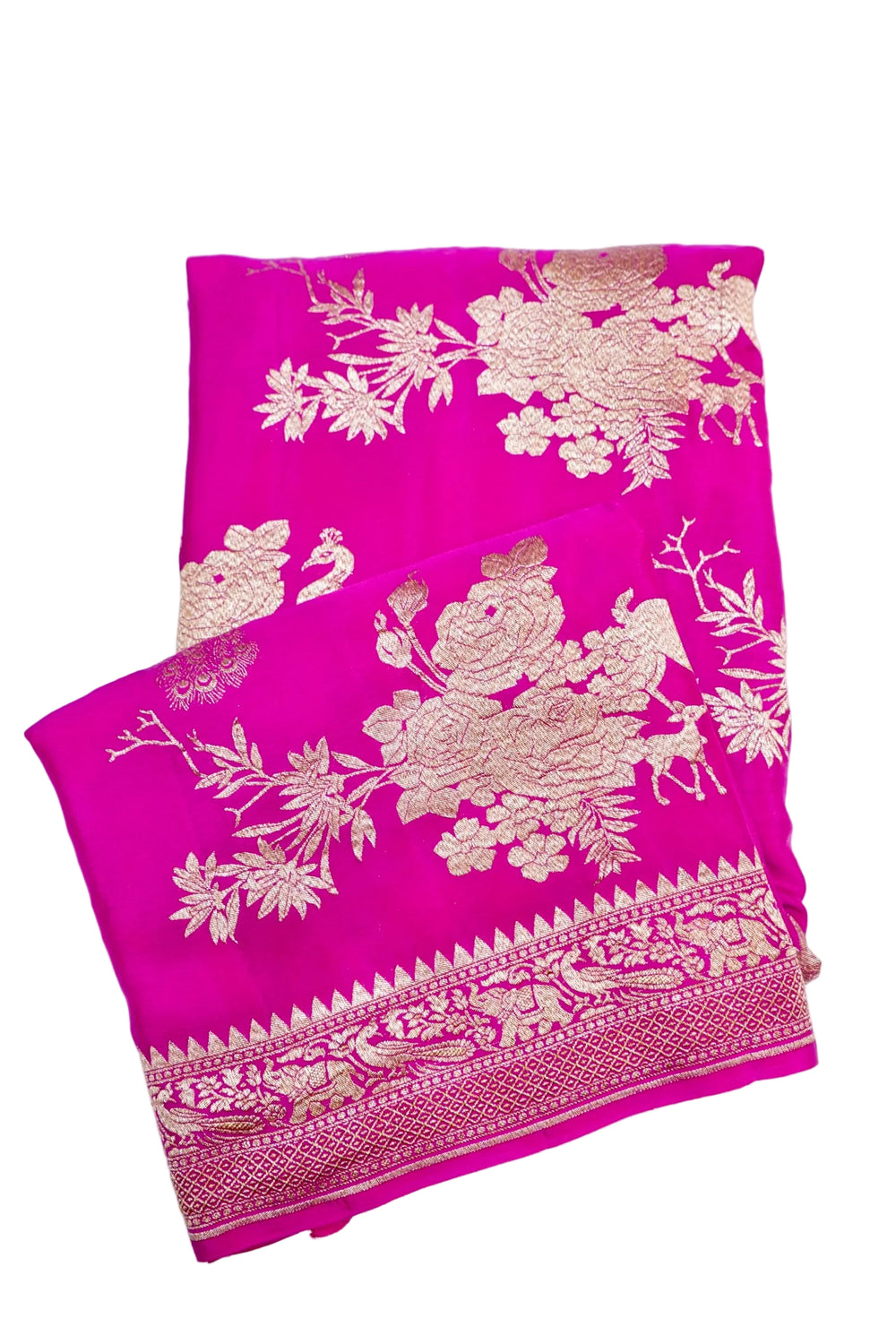 Fuschia Pink Floral Crepe  Handwoven Banarasi Saree