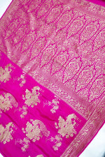 Fuschia Pink Floral Crepe  Handwoven Banarasi Saree