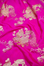 Fuschia Pink Floral Crepe  Handwoven Banarasi Saree