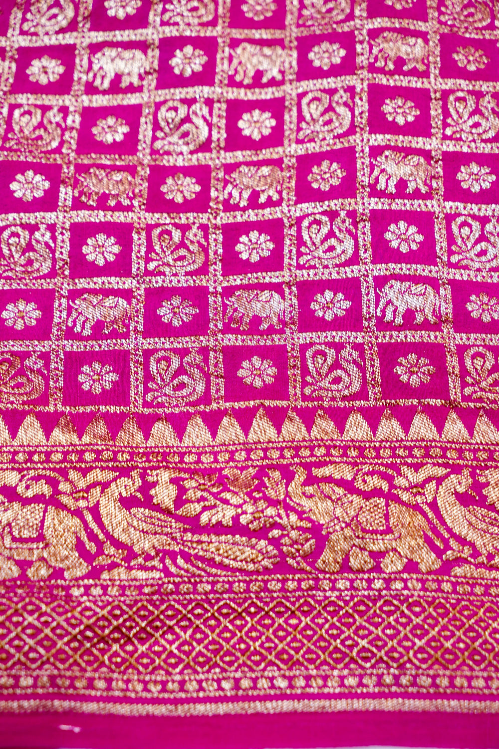 Fuschia Pink Floral Crepe  Handwoven Banarasi Saree