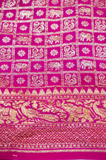 Fuschia Pink Floral Crepe  Handwoven Banarasi Saree